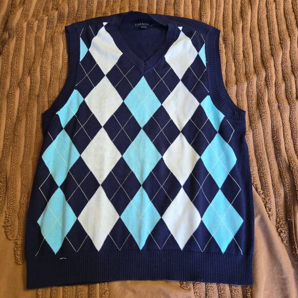 Club Room Men Vtg Y2K Preppy Estate Ivy League Golf Argyle V Neck Sweater Vest M - Picture 1 of 8